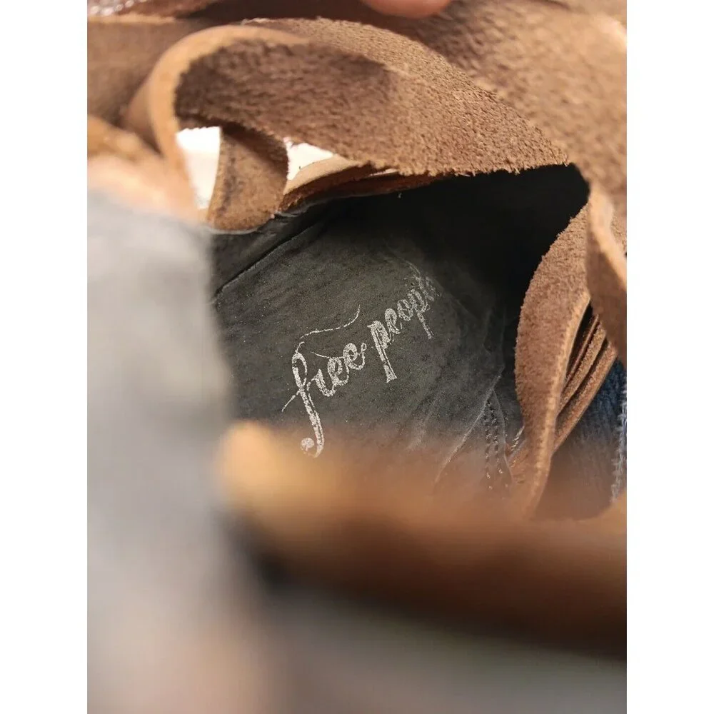 Free People Women 7 Hybrid Leather Strappy Ankle Booties Brown Stacked 3.5" Heel - Picture 10 of 10